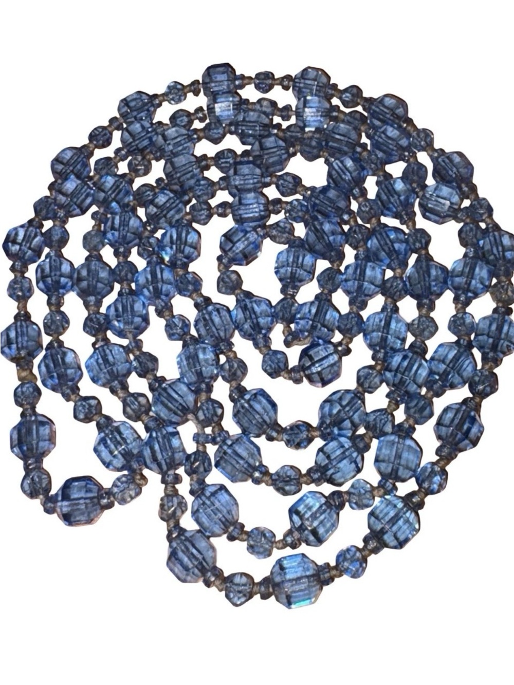 Antique 1920s Flapper Czech Glass Long Necklace Ceylon Sapphire Blue Beads 64”